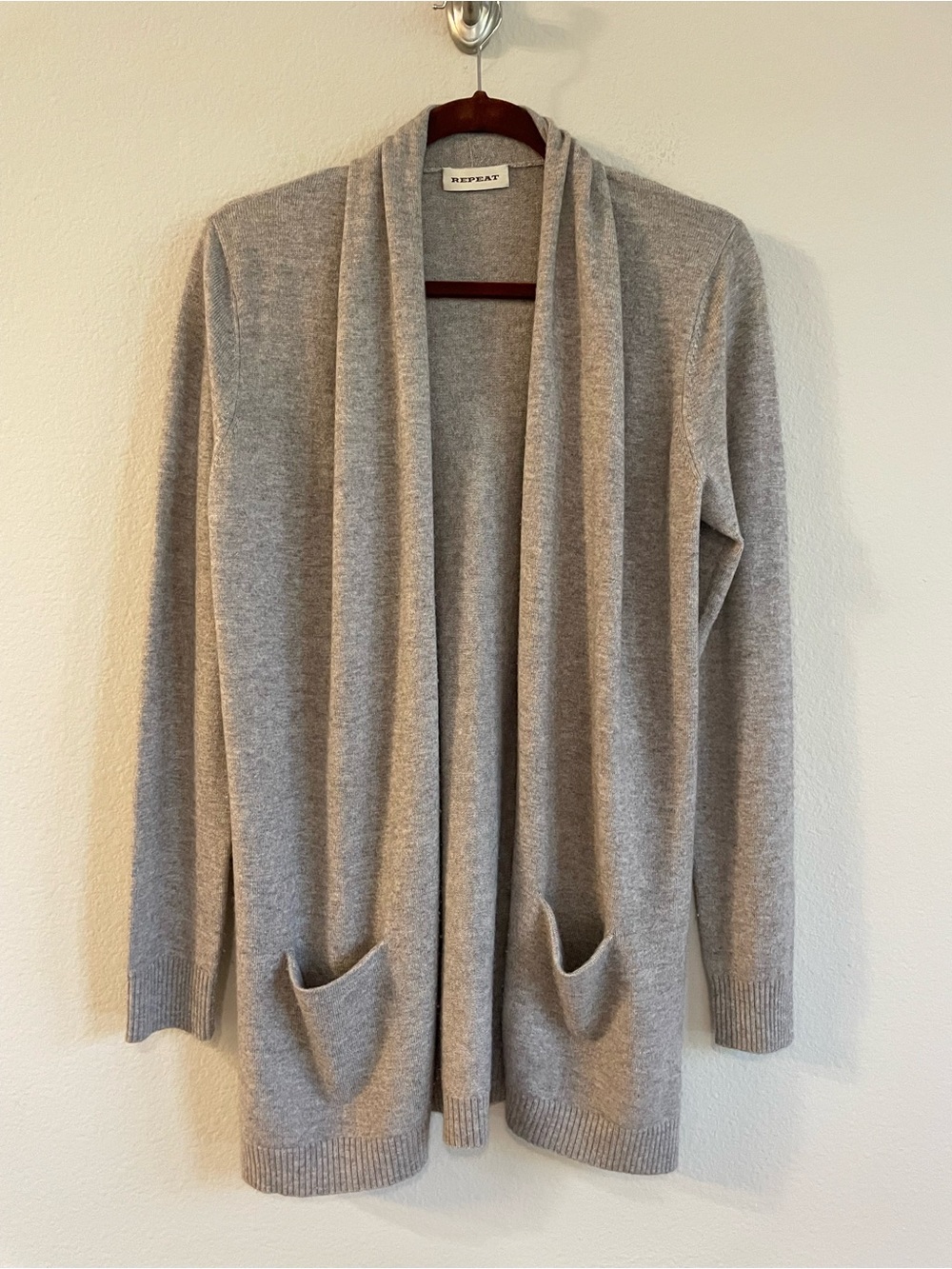 REPEAT Wool-Cashmere Blend Open Long Sleeve Cardigan Sweater Old Money Size S